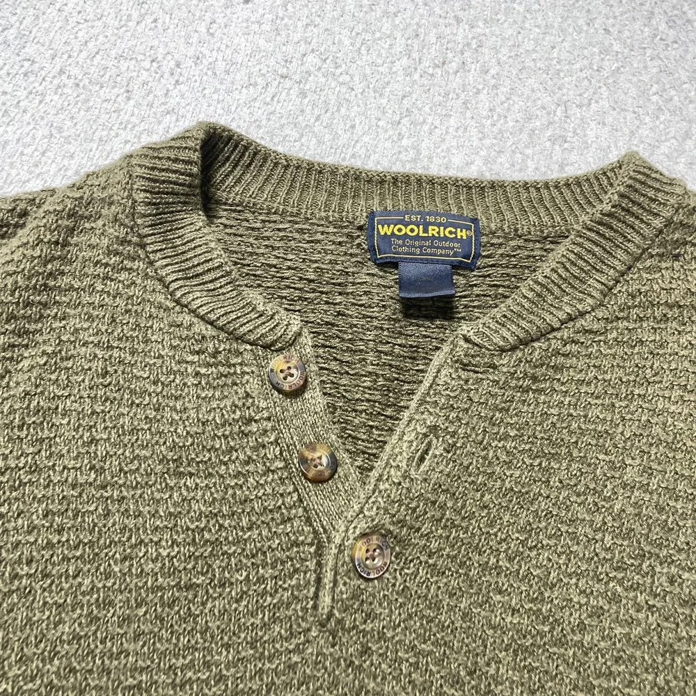 Woolrich Sweater Mens Large Green Knit Henley Crewneck Pullover Warm Casual VTG